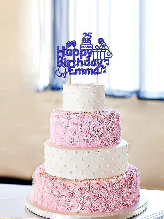 Personalised "Happy Birthday" Glitter Cake Topper in Multiple Colours