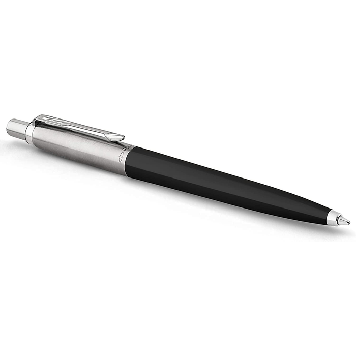 Personalised Engraved Parker Jotter Black Ballpoint Pen in Gift Box and Genuine Pink Leather Pouch