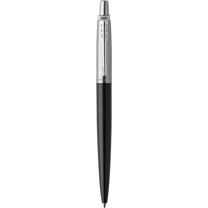 Personalised Engraved Parker Jotter Black Ballpoint Pen in Gift Box and Genuine Pink Leather Pouch