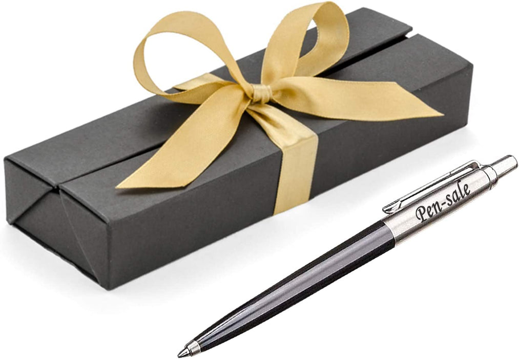 Personalised Engraved Parker Jotter Black Blue Ink Ballpoint Pen in Ribbon Presentation Box