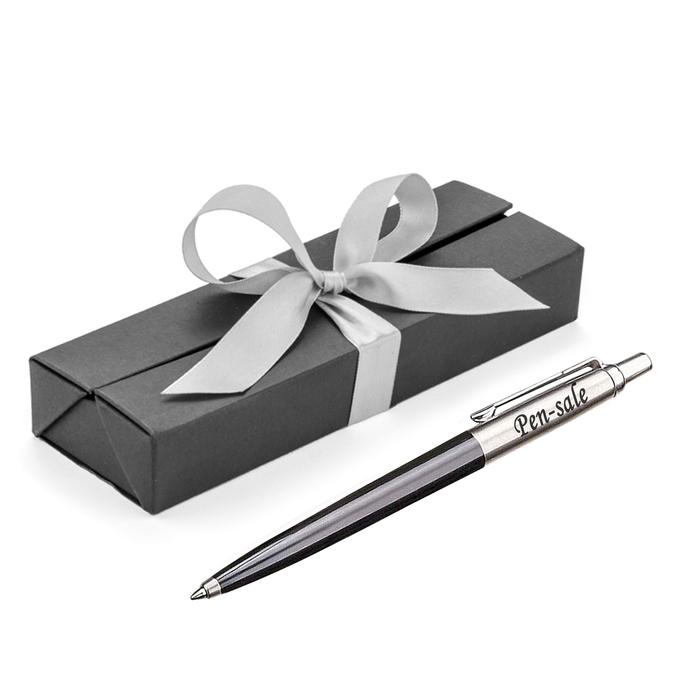 Personalised Engraved Parker Jotter Black Ballpoint Pen in Ribbon Presentation Box