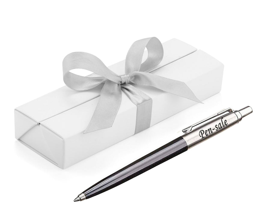 Personalised Engraved Parker Jotter Black Blue Ink Ballpoint Pen in Ribbon Presentation Box