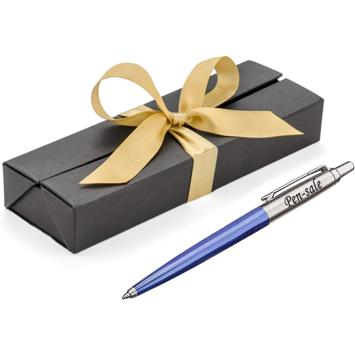 Personalised Engraved Parker Jotter Blue Blue Ink Ballpoint Pen in Ribbon Presentation Box