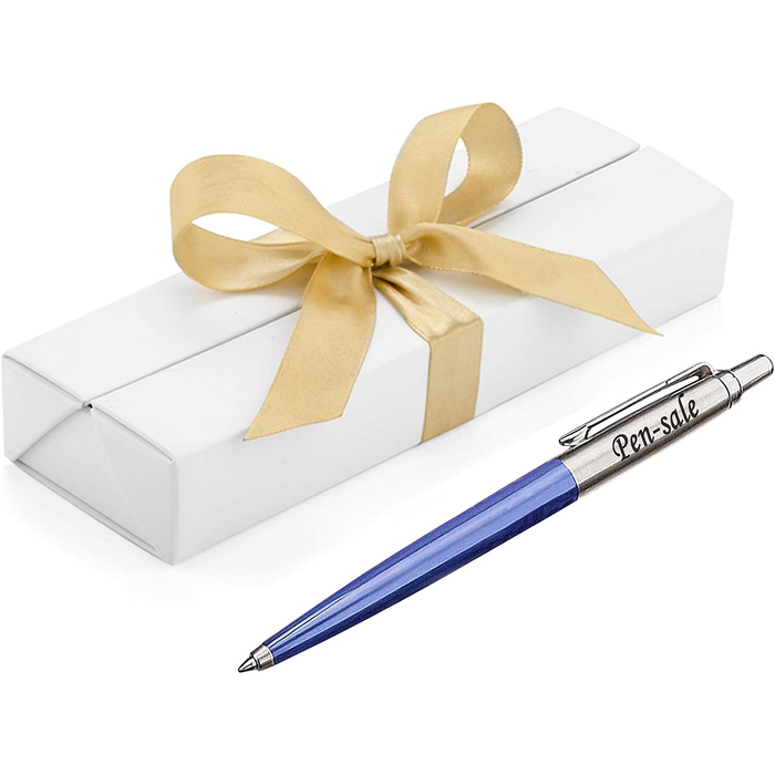 Personalised Engraved Parker Jotter Blue Blue Ink Ballpoint Pen in Ribbon Presentation Box