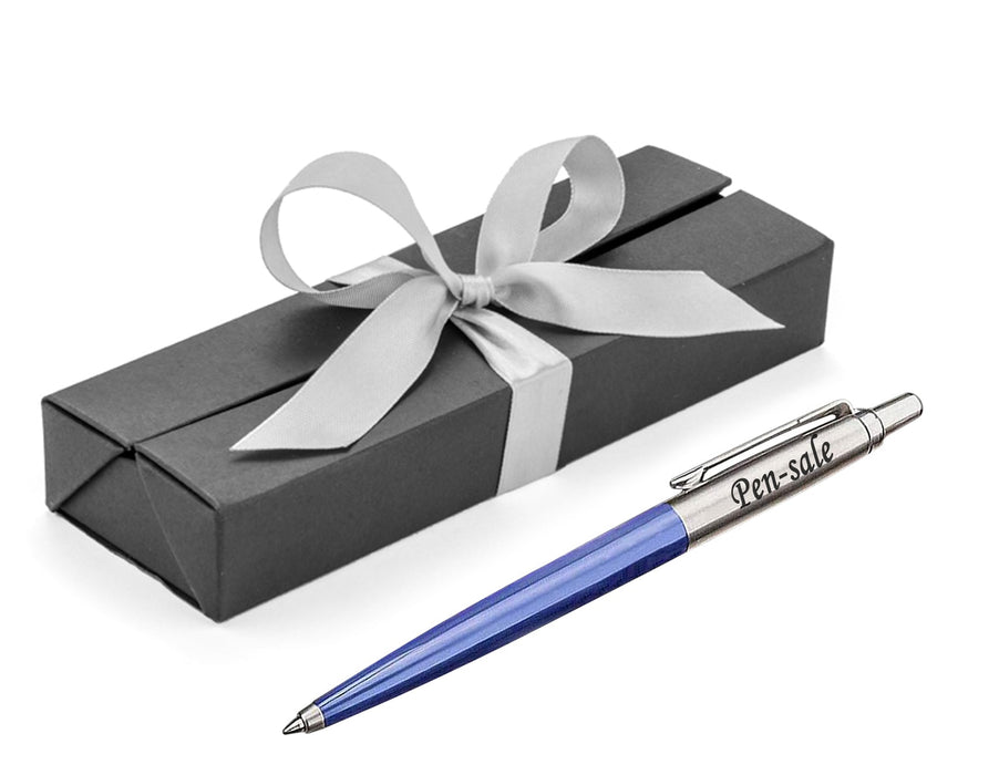 Personalised Engraved Parker Jotter Blue Blue Ink Ballpoint Pen in Ribbon Presentation Box