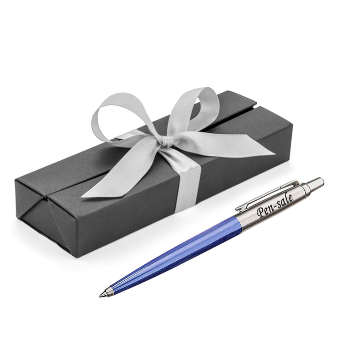 Personalised Engraved Parker Jotter Blue Blue Ink Ballpoint Pen in Ribbon Presentation Box