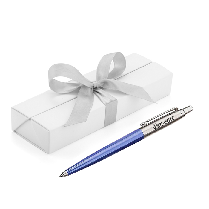 Personalised Engraved Parker Jotter Blue Blue Ink Ballpoint Pen in Ribbon Presentation Box