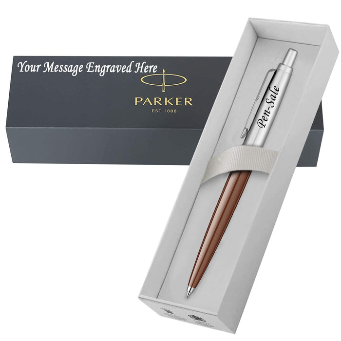 Personalised Engraved Parker Jotter Brown Ballpoint Pen in Engraved Parker Gift Box