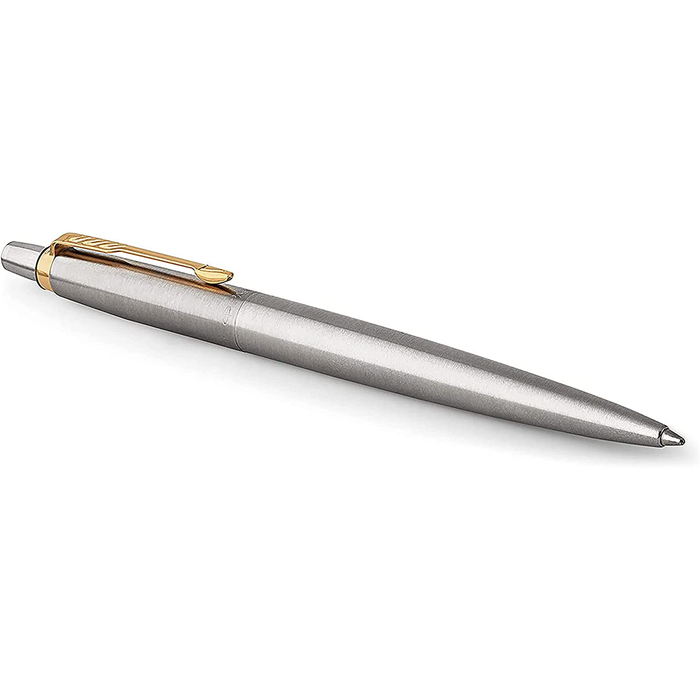 Personalised Engraved Parker Jotter Stainless Steel Gold Trim Ballpoint Pen in Engraved Parker Gift Box