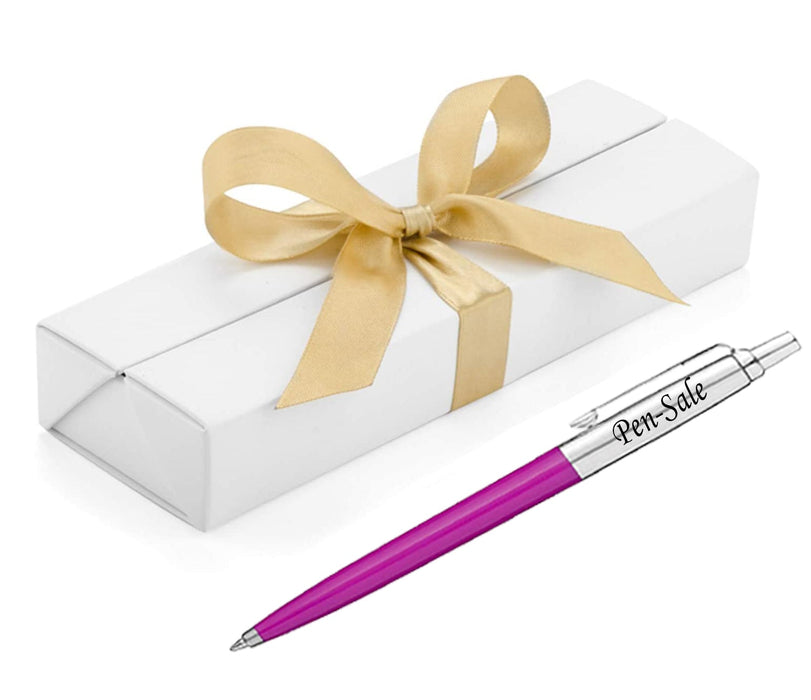 Personalised Engraved Parker Jotter Pink Blue Ink Ballpoint Pen in Ribbon Presentation Box