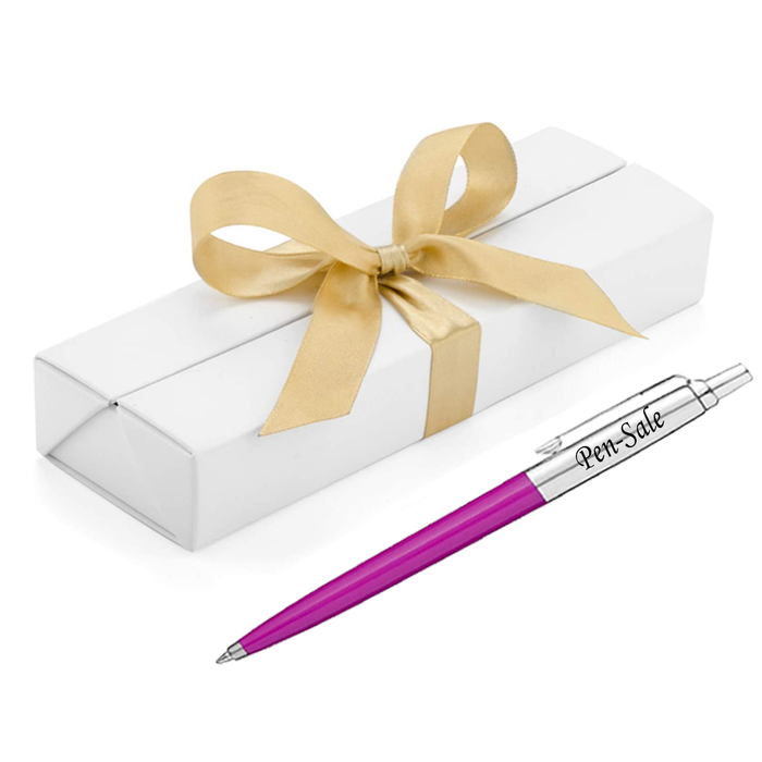 Personalised Engraved Parker Jotter Pink Blue Ink Ballpoint Pen in Ribbon Presentation Box