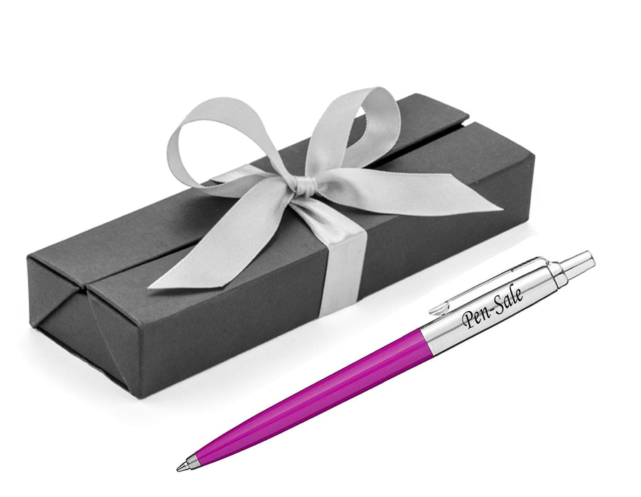 Personalised Engraved Parker Jotter Pink Blue Ink Ballpoint Pen in Ribbon Presentation Box