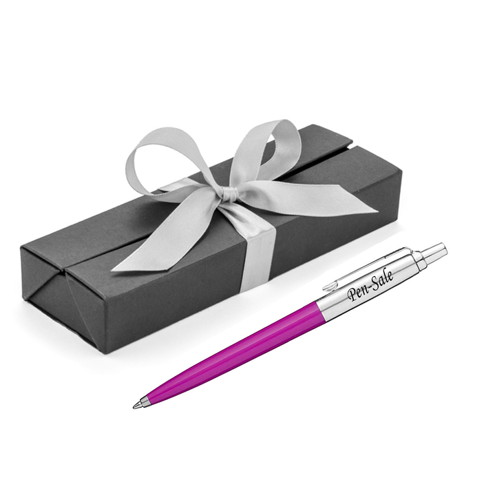 Personalised Engraved Parker Jotter Pink Blue Ink Ballpoint Pen in Ribbon Presentation Box