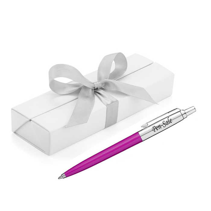 Personalised Engraved Parker Jotter Pink Blue Ink Ballpoint Pen in Ribbon Presentation Box