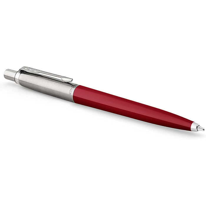 Personalised Engraved Parker Jotter Red Ballpoint Pen in Gift Box and Genuine Pink Leather Pouch