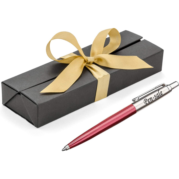 Personalised Engraved Parker Jotter Red Blue Ink Ballpoint Pen in Ribbon Presentation Box