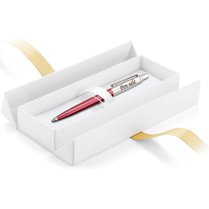 Personalised Engraved Parker Jotter Red Blue Ink Ballpoint Pen in Ribbon Presentation Box
