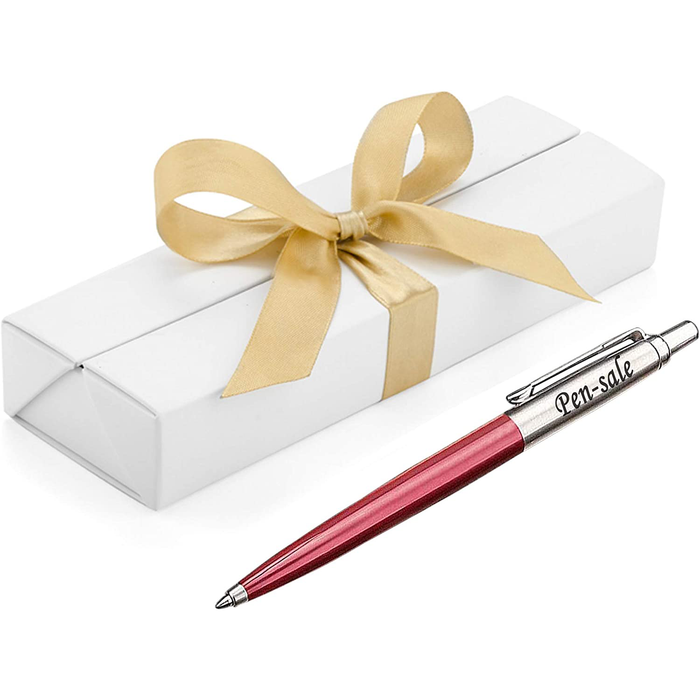 Personalised Engraved Parker Jotter Red Blue Ink Ballpoint Pen in Ribbon Presentation Box