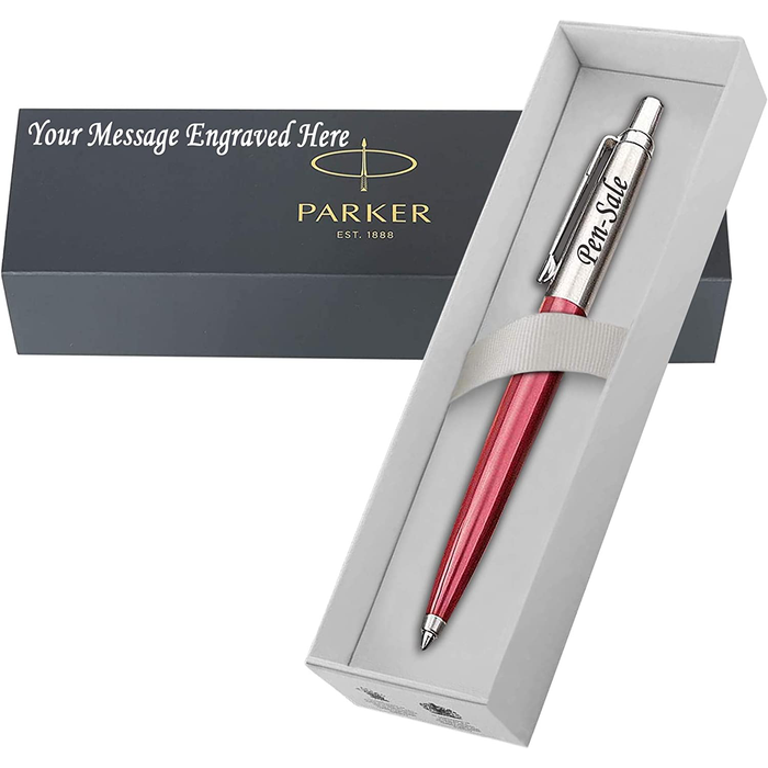 Personalised Engraved Parker Jotter Red Ballpoint Pen in Engraved Parker Gift Box