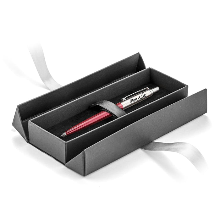 Personalised Engraved Parker Jotter Red Blue Ink Ballpoint Pen in Ribbon Presentation Box