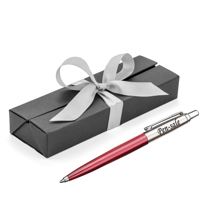 Personalised Engraved Parker Jotter Red Blue Ink Ballpoint Pen in Ribbon Presentation Box