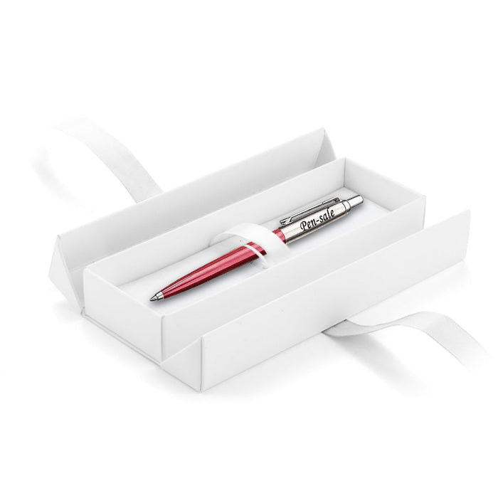 Personalised Engraved Parker Jotter Red Blue Ink Ballpoint Pen in Ribbon Presentation Box