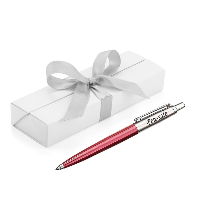 Personalised Engraved Parker Jotter Red Blue Ink Ballpoint Pen in Ribbon Presentation Box