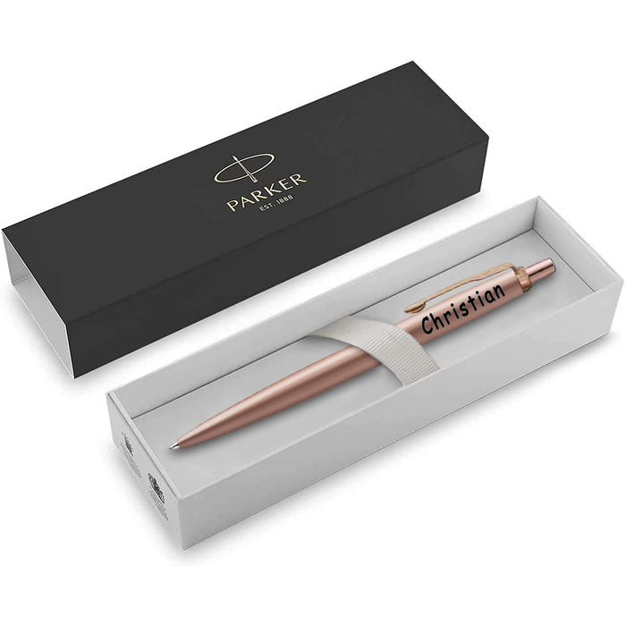 Personalised Engraved Parker Jotter Stainless Steel Rose Gold Ballpoint Pen in Parker Gift Box