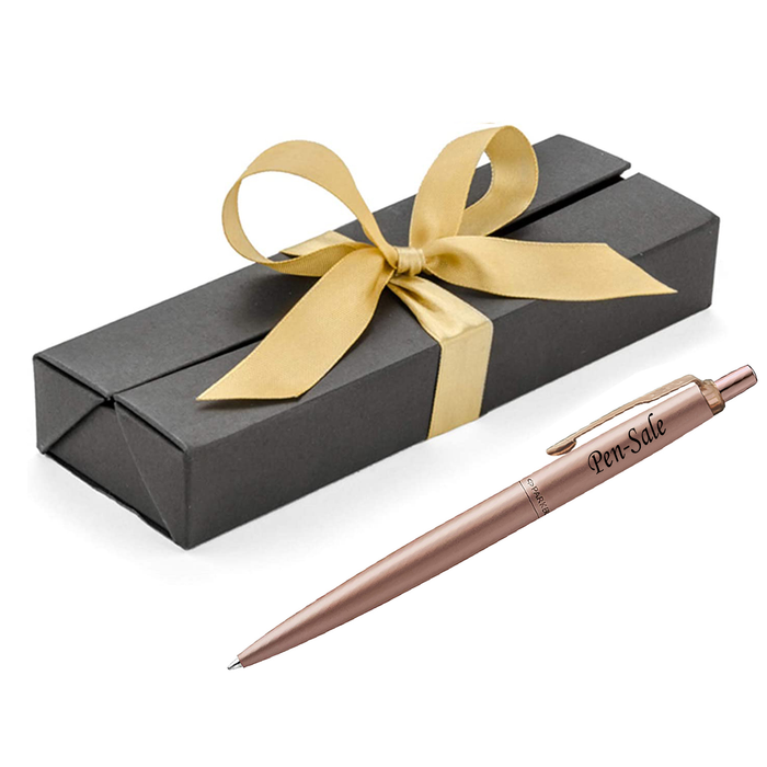 Personalised Engraved Parker Jotter Stainless Steel Rose Gold Blue Ink Ballpoint Pen in Ribbon Presentation Box