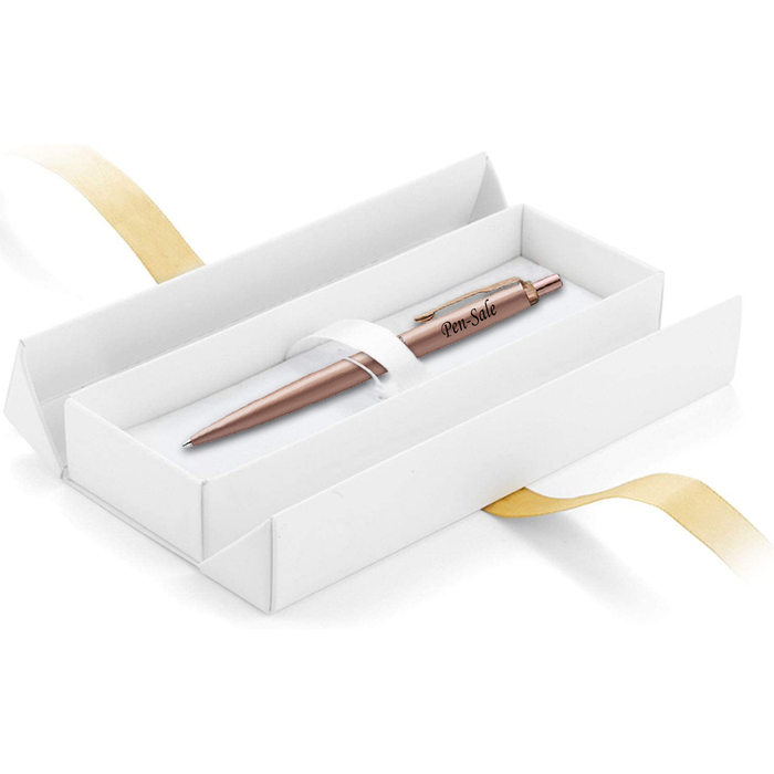 Personalised Engraved Parker Jotter Stainless Steel Rose Gold Blue Ink Ballpoint Pen in Ribbon Presentation Box