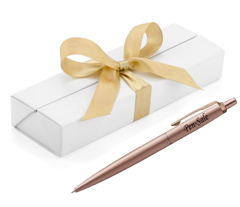 Personalised Engraved Parker Jotter Stainless Steel Rose Gold Ballpoint Pen in Ribbon Presentation Box