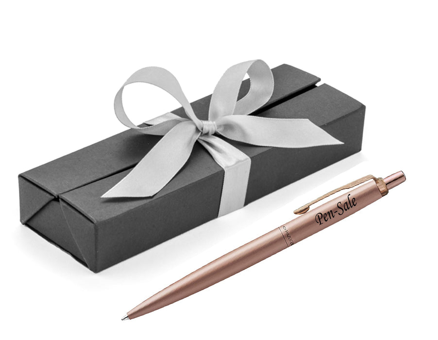 Personalised Engraved Parker Jotter Stainless Steel Rose Gold Blue Ink Ballpoint Pen in Ribbon Presentation Box