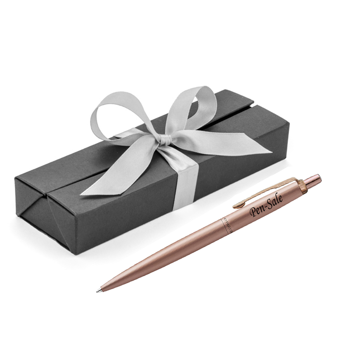 Personalised Engraved Parker Jotter Stainless Steel Rose Gold Blue Ink Ballpoint Pen in Ribbon Presentation Box