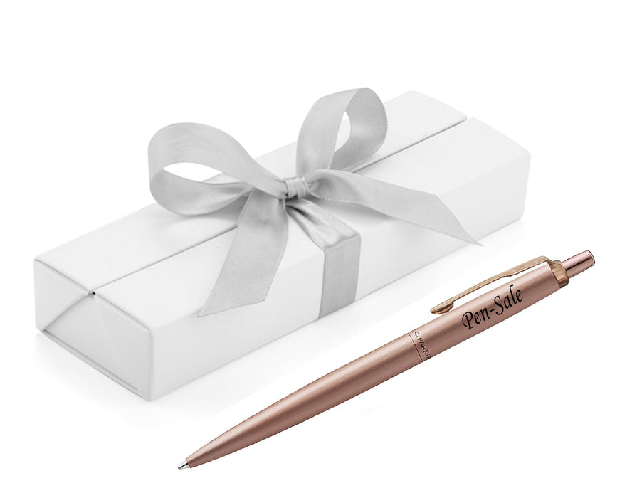 Personalised Engraved Parker Jotter Stainless Steel Rose Gold Blue Ink Ballpoint Pen in Ribbon Presentation Box