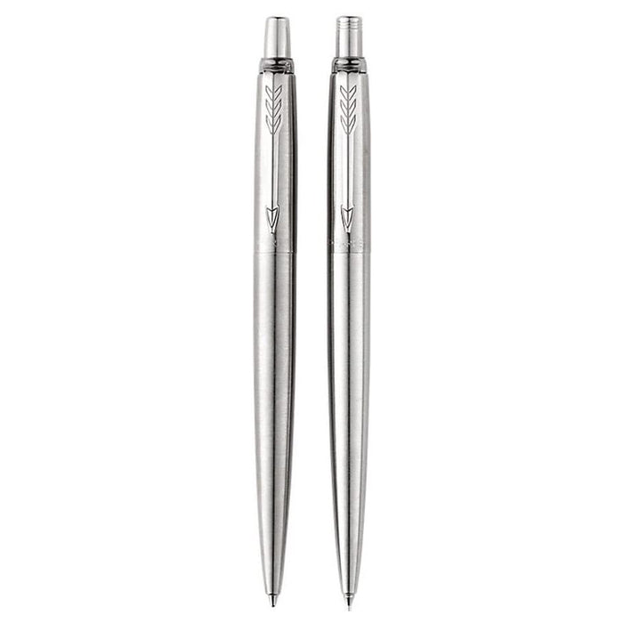 Personalised Silver Parker Jotter Ballpen and Pencil Set in Parker Presentation Box and Black Leather Pouch