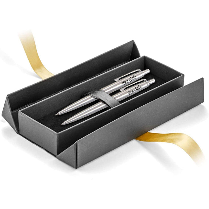 Personalised Engraved Parker Jotter Silver Ballpoint Pen and Pencil with Paul Clover Giftbox