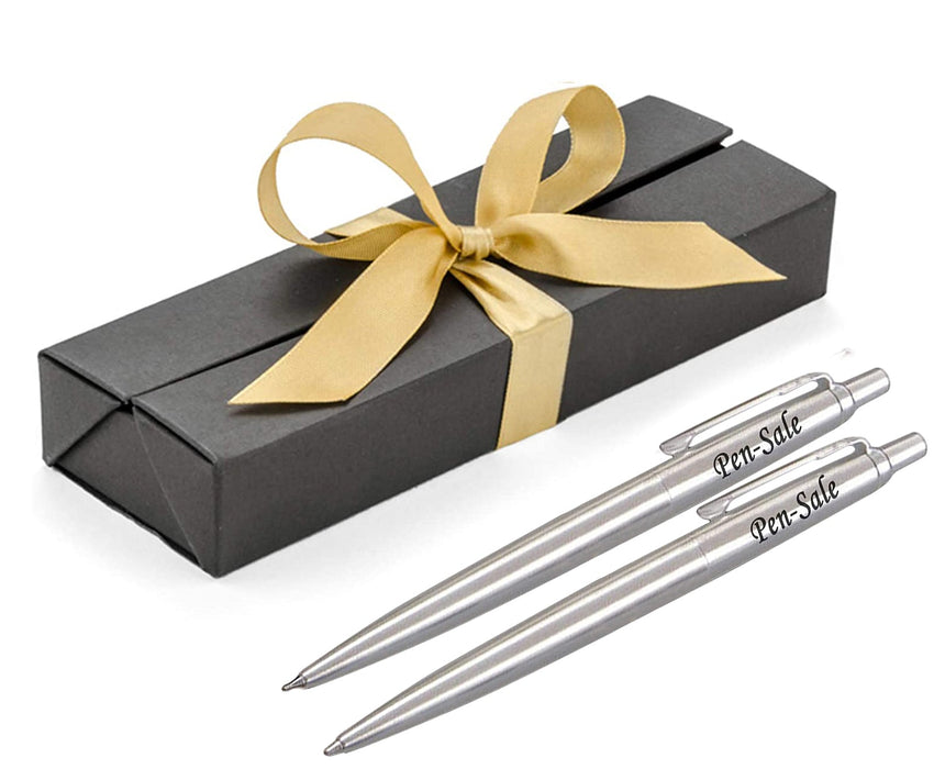 Personalised Engraved Parker Jotter Silver Ballpoint Pen and Pencil with Paul Clover Giftbox