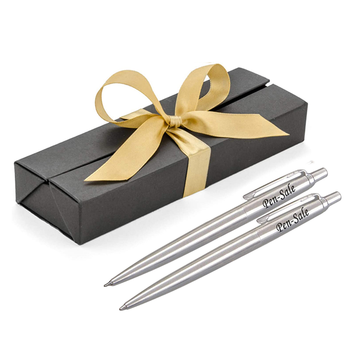 Personalised Engraved Parker Jotter Silver Ballpoint Pen and Pencil with Paul Clover Giftbox