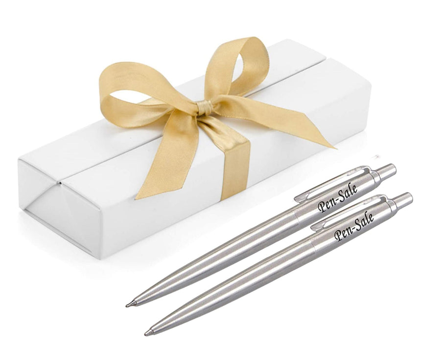 Personalised Engraved Parker Jotter Silver Ballpoint Pen and Pencil with Paul Clover Giftbox