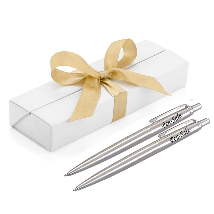 Personalised Engraved Parker Jotter Silver Ballpoint Pen and Pencil Set in Choice of Luxury Gift Boxes