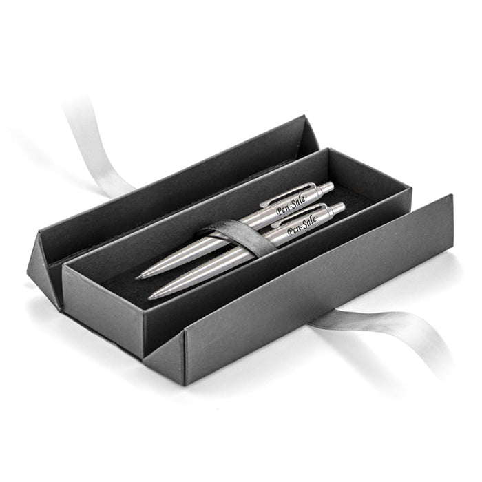Personalised Engraved Parker Jotter Silver Ballpoint Pen and Pencil with Paul Clover Giftbox