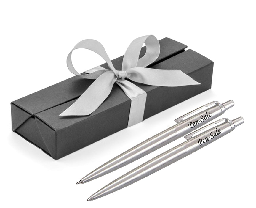 Personalised Engraved Parker Jotter Silver Ballpoint Pen and Pencil with Paul Clover Giftbox