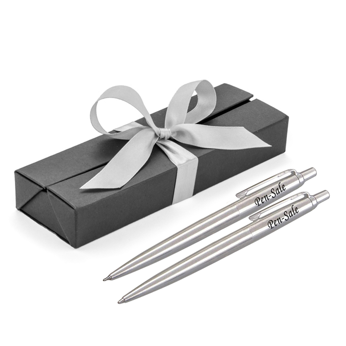 Personalised Engraved Parker Jotter Silver Ballpoint Pen and Pencil with Paul Clover Giftbox