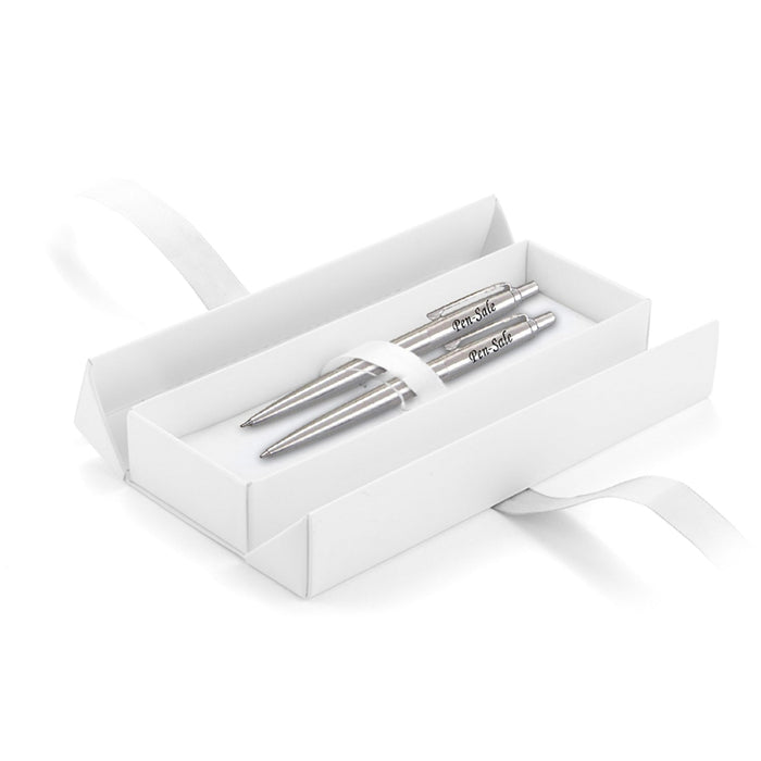 Personalised Engraved Parker Jotter Silver Ballpoint Pen and Pencil with Paul Clover Giftbox