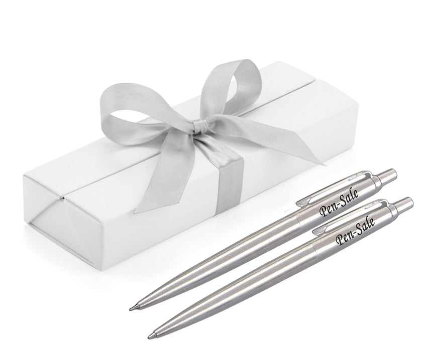 Personalised Engraved Parker Jotter Silver Ballpoint Pen and Pencil Set in Choice of Luxury Gift Boxes