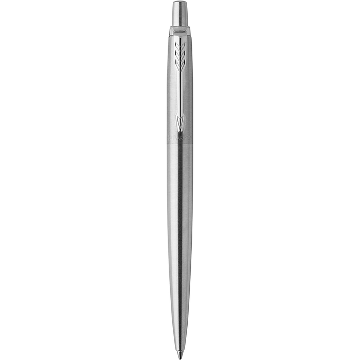 Personalised Engraved Parker Jotter Stainless Steel Ballpoint Pen in Gift Box and Genuine Pink Leather Pouch