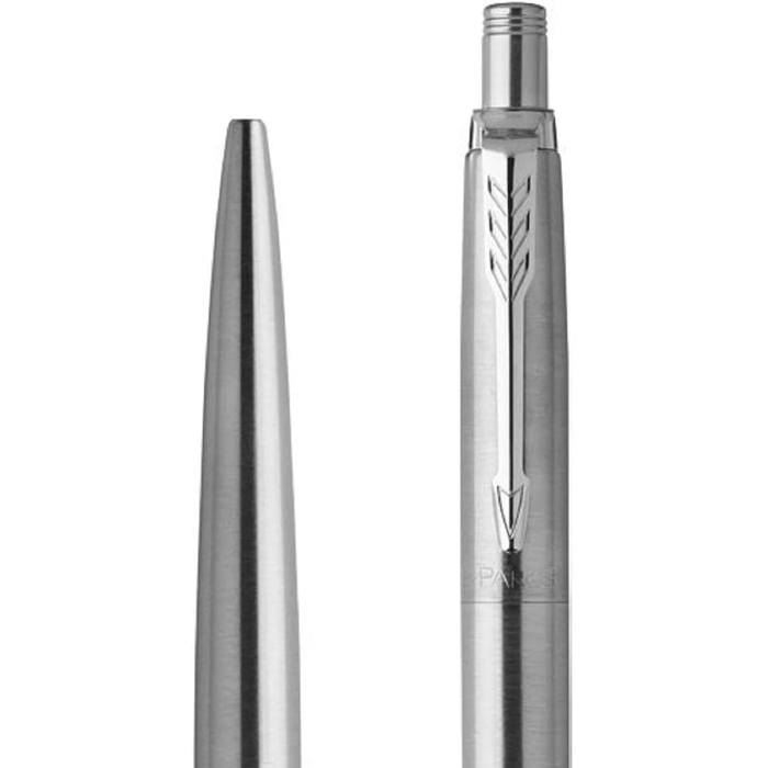 Personalised Silver Parker Jotter Ballpoint Pen with Silver Trim in Blue Leather Case and Parker Gift Box