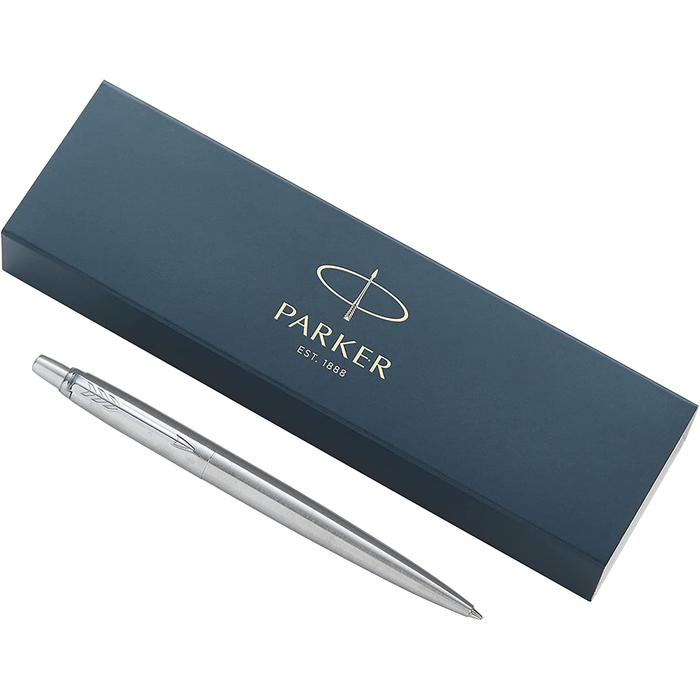 Personalised Engraved Parker Jotter Stainless Steel Ballpoint Pen Gift Boxed with a Classy Genuine Leather Pen Slip