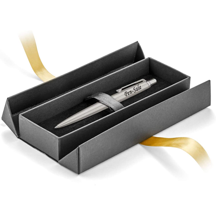 Personalised Engraved Parker Jotter Stainless Steel Blue Ink Ballpoint Pen in Ribbon Presentation Box