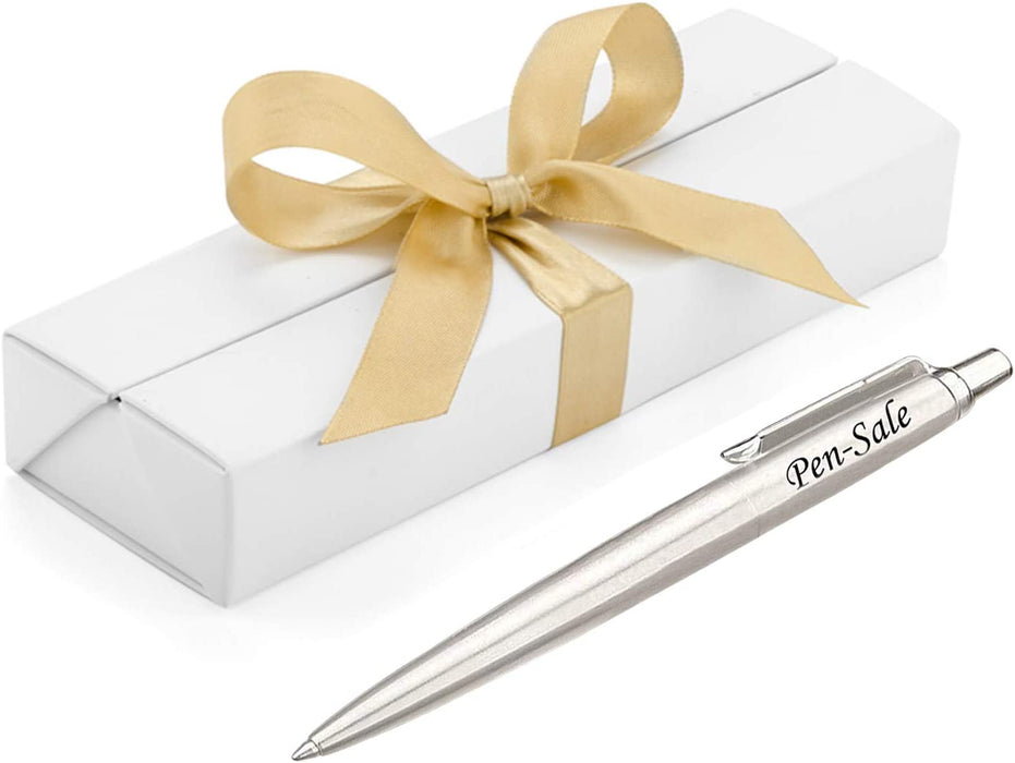 Personalised Engraved Parker Jotter Stainless Steel Blue Ink Ballpoint Pen in Ribbon Presentation Box